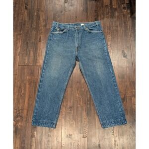 Vintage 90s USA Levi's 505 Jeans 36x26 Tapered Leg Orange Tab Medium Blue Hemmed